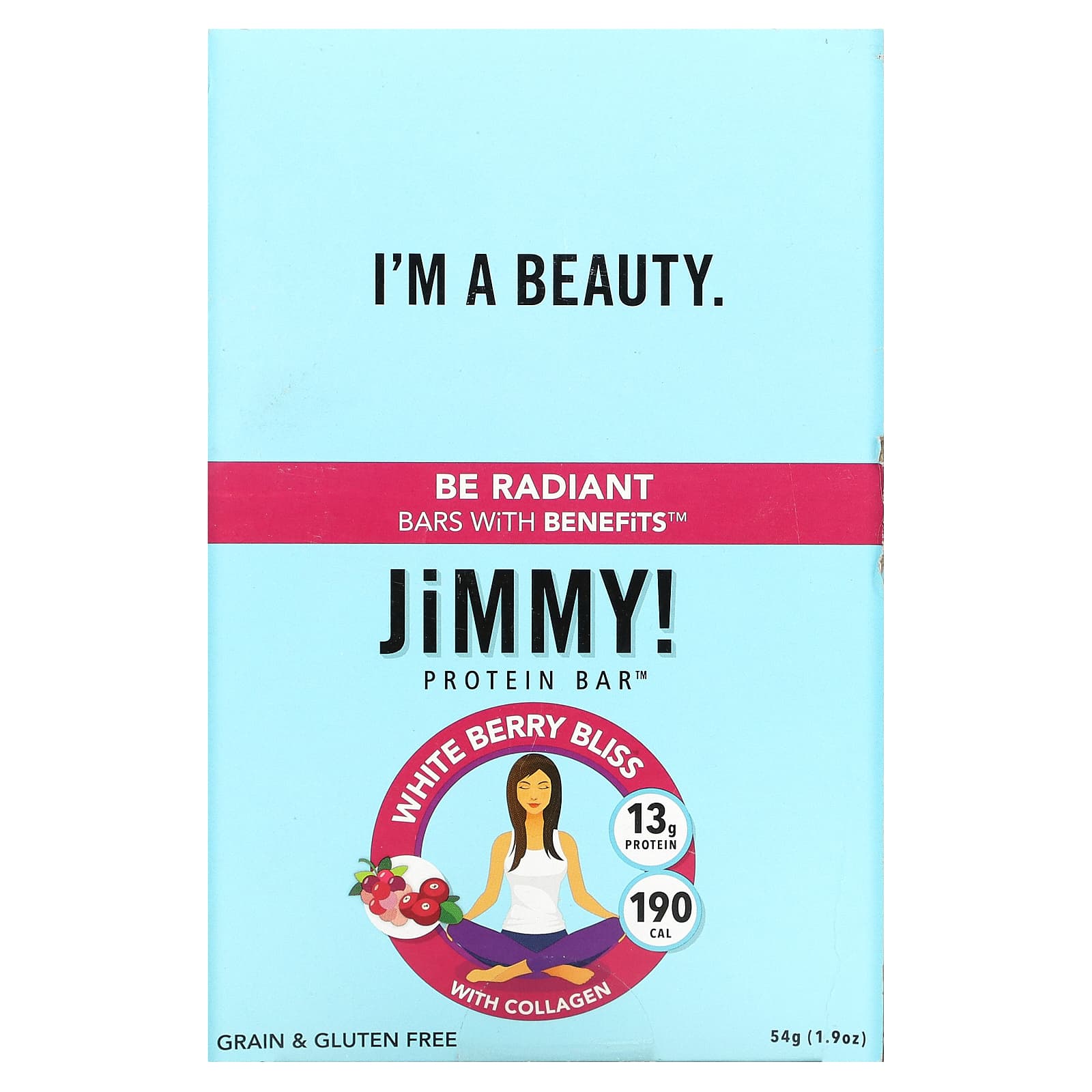 JiMMY!, Be Radiant Bars With Benefits, White Berry Bliss, 12 Protein