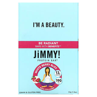 JiMMY!, ビーラディアントBars With Benefits（栄養バー）、ホワイトベリープリス、プロテインバー12本、各54g（1.9オンス）
