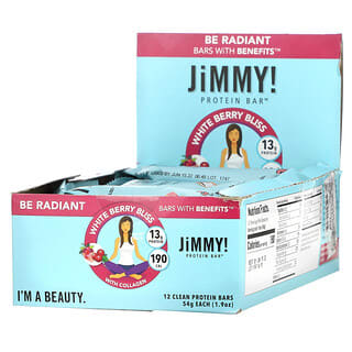 JiMMY!, Be Radiant Bars With Benefits, White Berry Bliss, 12 Protein Bars, 1.9 oz (54 g) Each