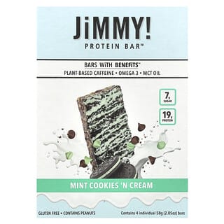 JiMMY!, Barritas con beneficios, Barrita proteica, Galletas y crema de menta, 4 barritas individuales, 58 g (2,05 oz) cada una
