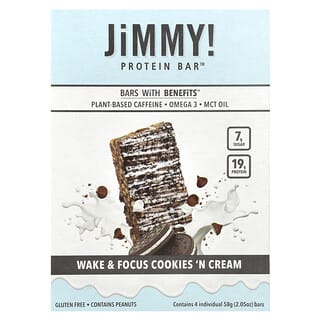 JiMMY!, Barres avec bienfaits, Barre protéinée, Cookies et crème, 4 barres, 58 g chacune