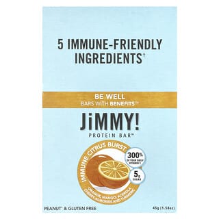 JiMMY!, Be Well, Barritas con beneficios, Barrita proteica, Explosión cítrica inmunitaria, 12 barritas, 45 g (1,58 oz) cada una
