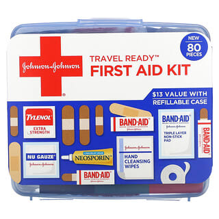 Johnson and Johnson, Travel Ready First Aid Kit, 80 Pieces