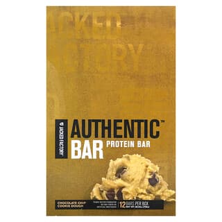 Jacked Factory, Authentic Bar, Protein Bar, Chocolate Chip Cookie Dough, 12 Bars, 2.12 oz (60 g) Each