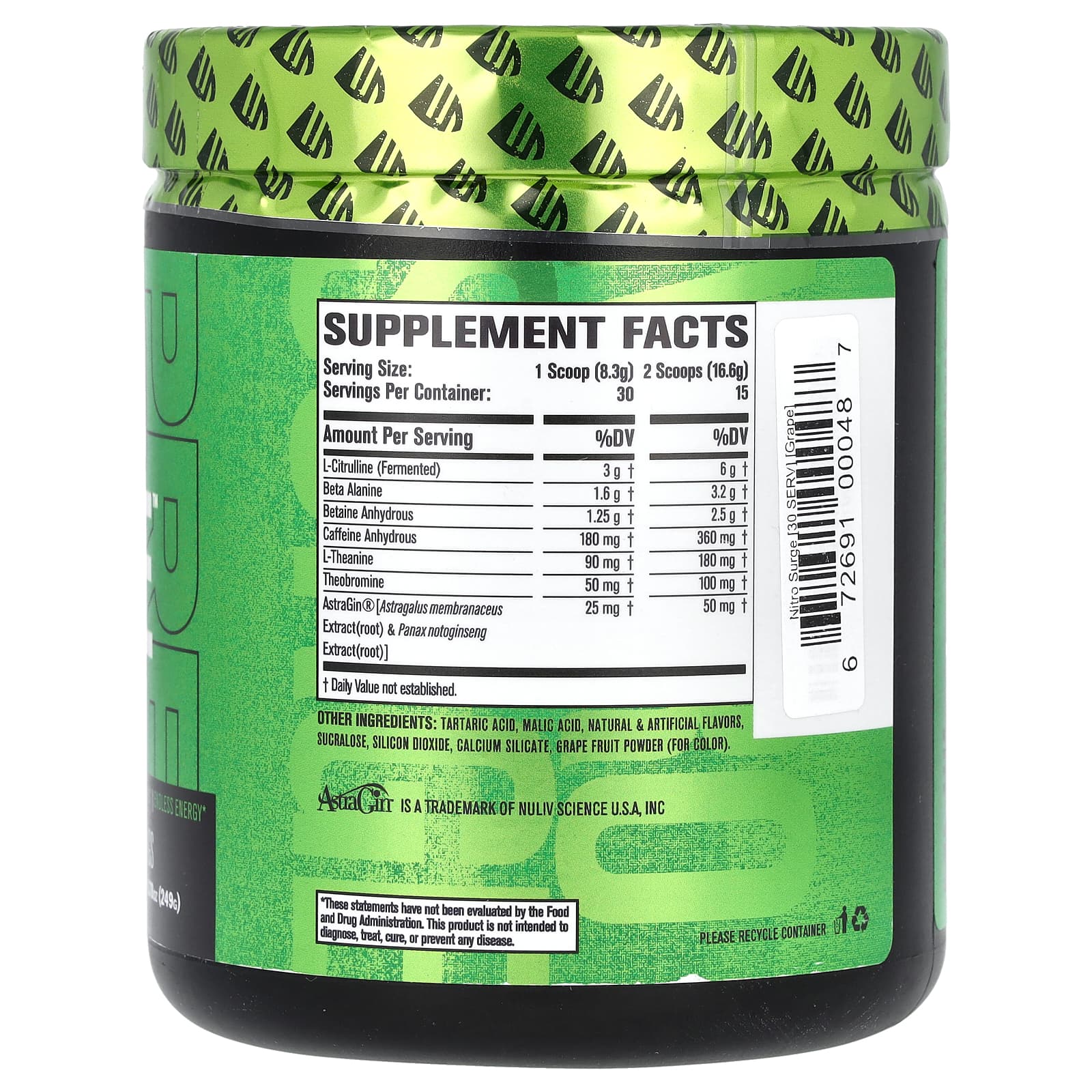 Jacked Factory, Nitro Surge（ニトロサージ）、プレワークアウト、グレープ、249g（8.78オンス）