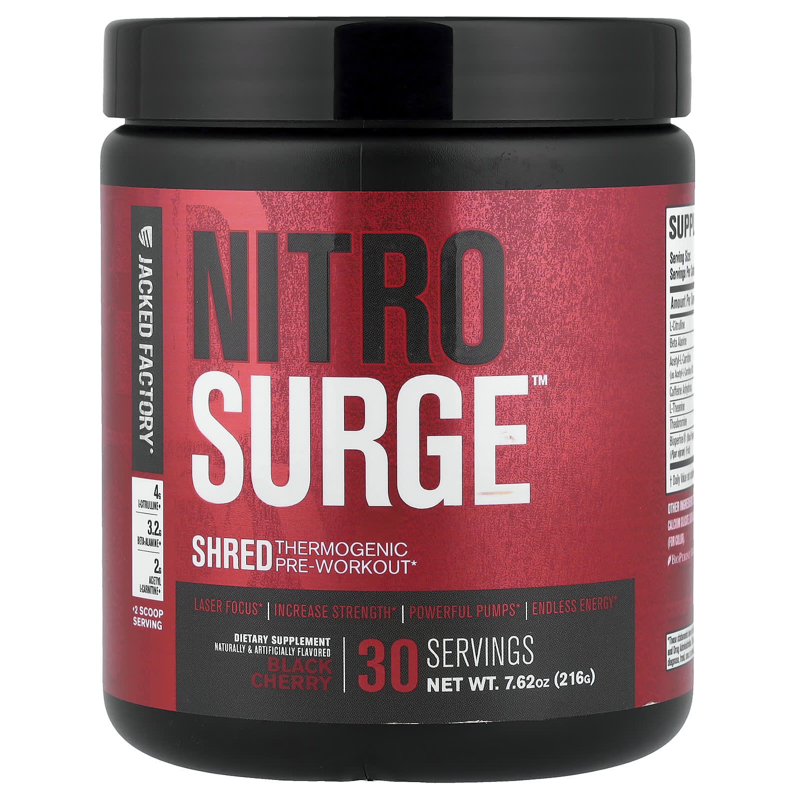 Jacked Factory, Nitro Surge™, Shred термогенный предтренировочный комплекс, со вкусом черешни, 216 г (7,62 унции)
