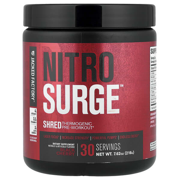 Jacked Factory Nitro Surge™, Shred Thermogenic Pre-Workout, Black Cherry, 7.62 oz (216 g)