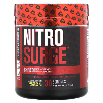 Jacked Factory, Nitro Surge, Shred Pre-Workout Thermogenic, Blueberry Lemonade Flavor, 7.61 oz (216 g)
