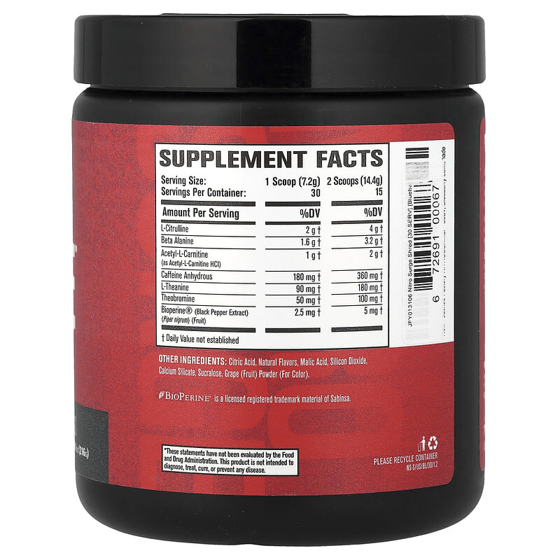 Nitro Surge, Shred Thermogenic Pre-Workout, Blueberry Lemonade, 7.61 oz (216 g) Nitro Surge, Shred Thermogenic Pre-Workout, Blueberry Lemonade, 7.61 oz (216 g)