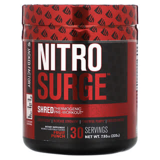 جاكد فكتوري‏, Nitro Surge ، مكمل غذائي لما قبل التمارين الرياضية من نوع Shred ، بنكهة الفواكه ، 7.93 أونصة. (225 جم)
