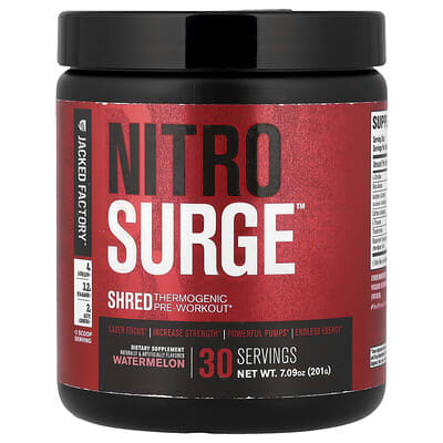 Jacked Factory, Nitro Surge™, Shred Pre-Workout Thermogenic, Watermelon Flavor, 7.09 oz (201 g)