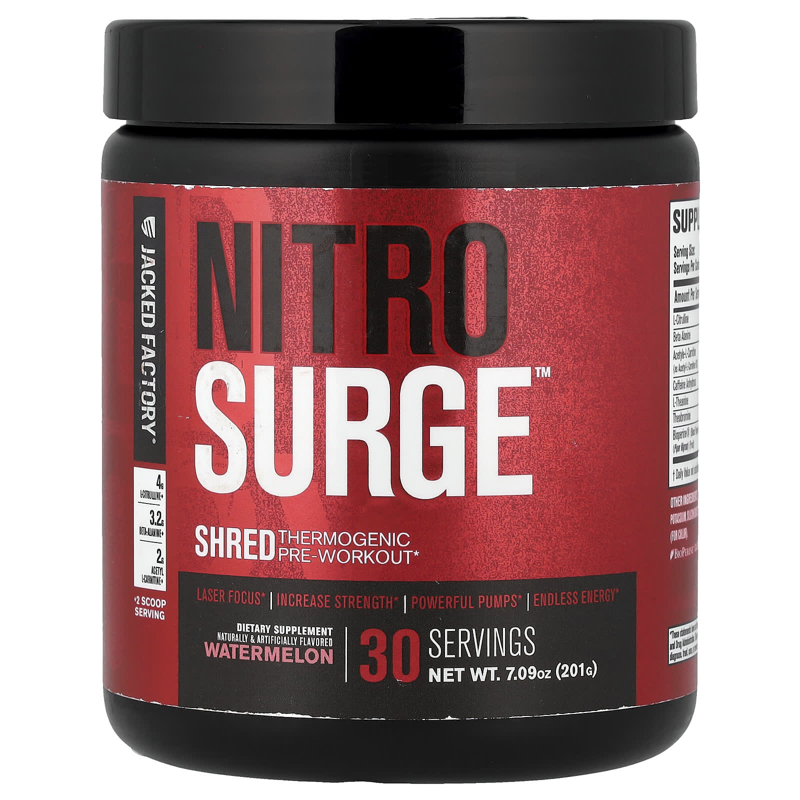 Jacked Factory, Nitro Surge™, Shred термогенный предтренировочный комплекс, со вкусом арбуза, 201 г (7,09 унции)