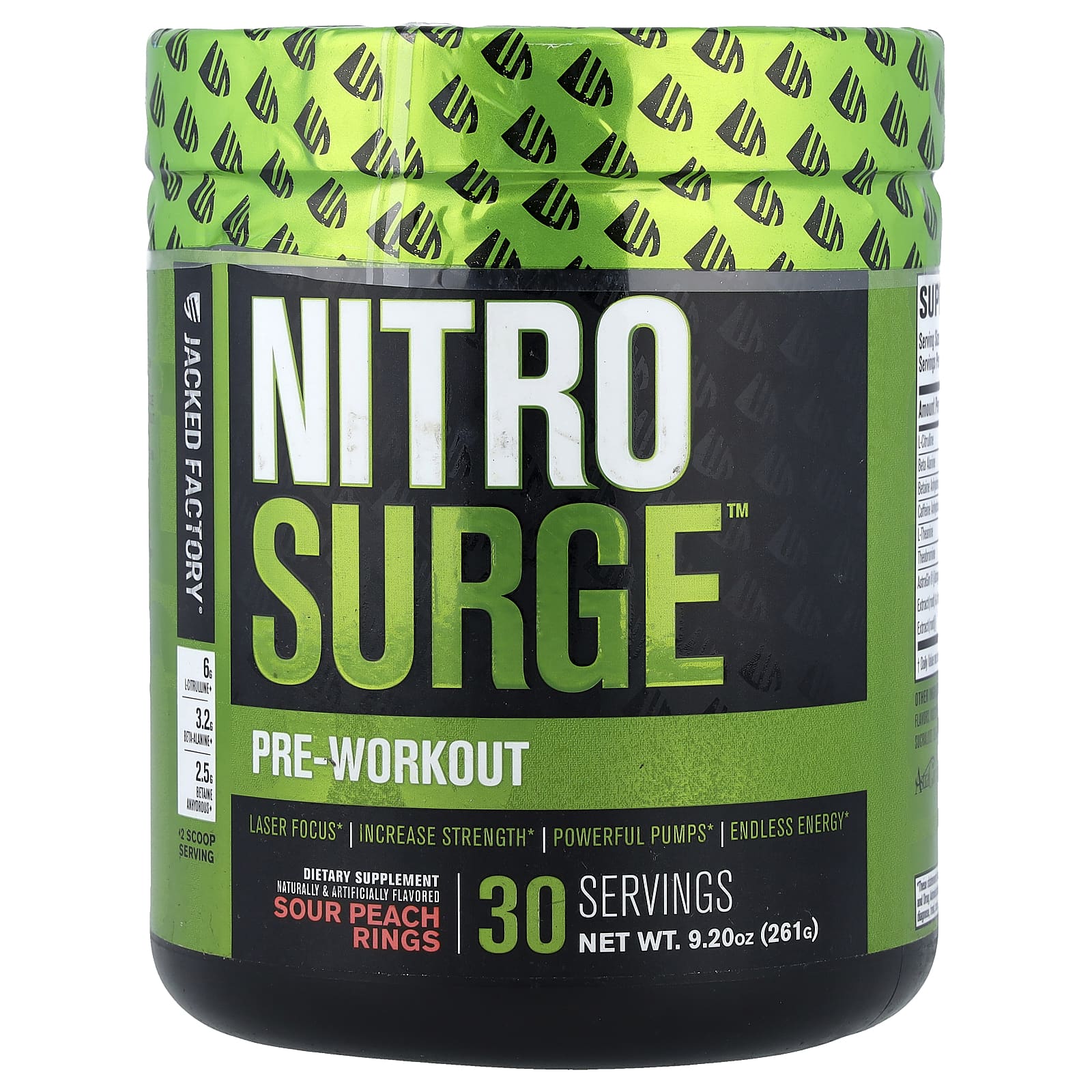 Jacked Factory, Nitro Surge™, предтренировочный комплекс, со вкусом кислого персика, 261 г (9,2 унции)