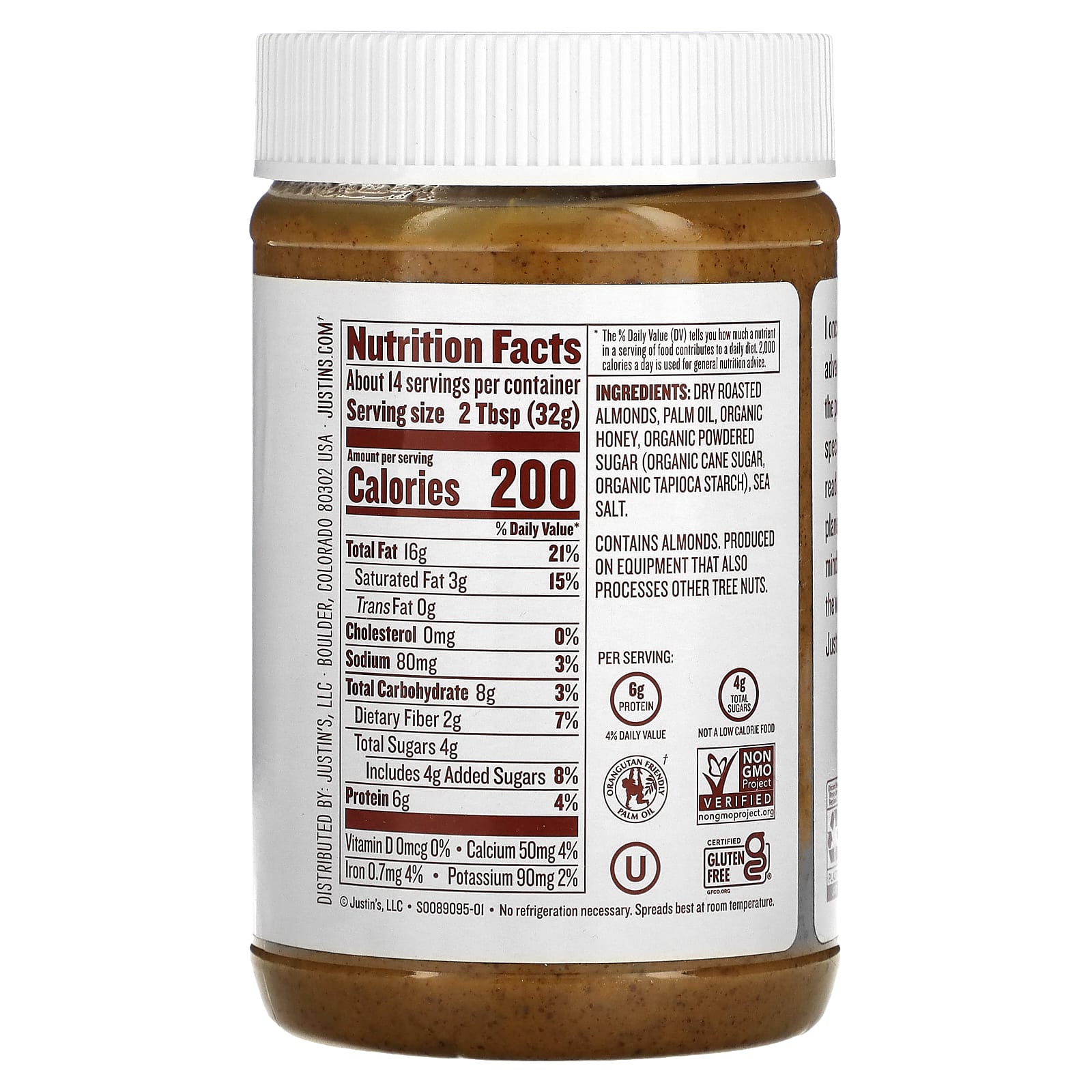 Justin's Nut Butter, 허니 아몬드 버터(Honey Almond Butter), 16 oz (454 g)