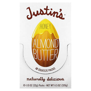 Justin's Nut Butter‏, חמאת שקדים עם דבש, 10 אריזות לחיץ, 32 גרם (1.15 אונקיות) כל אחת