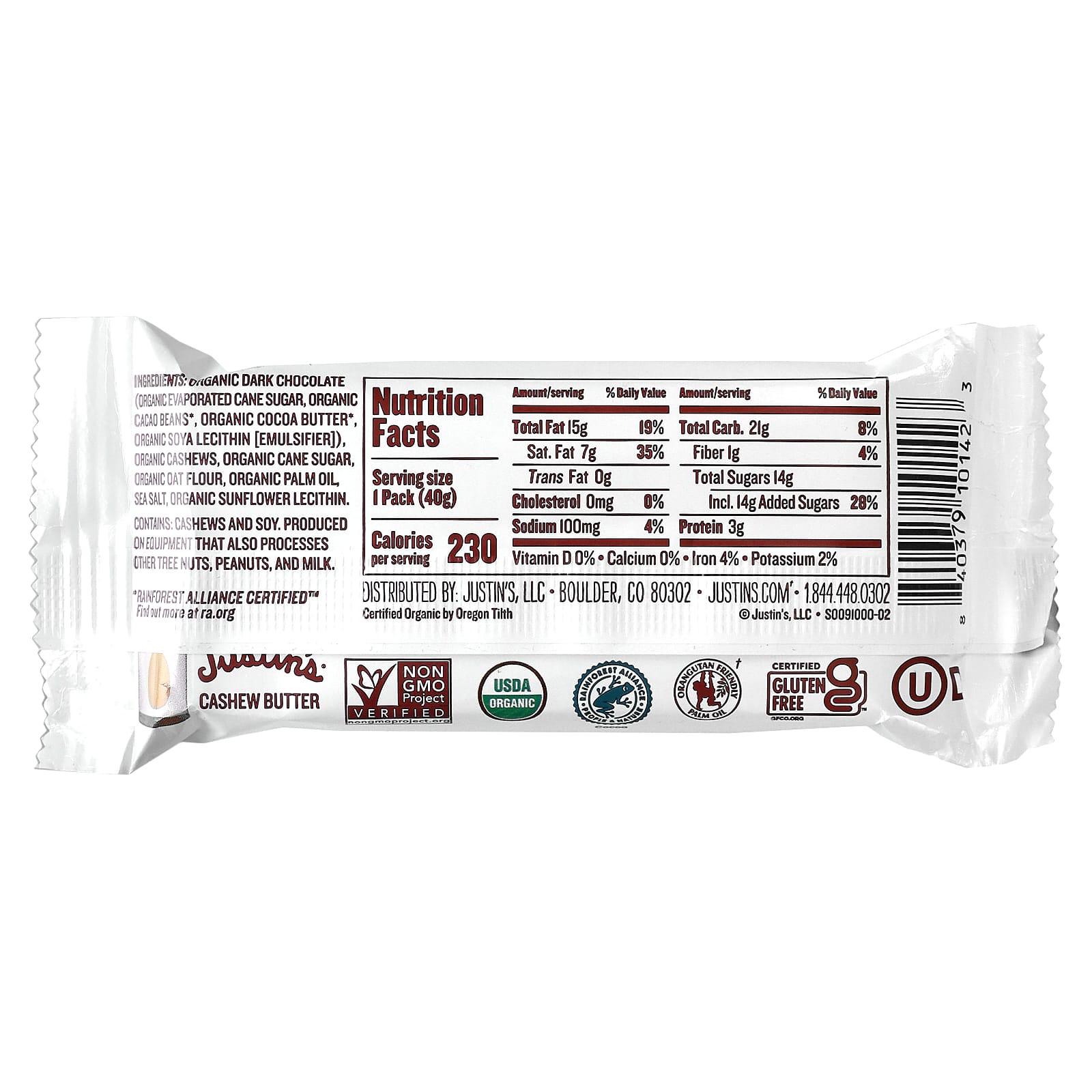 Justin's Nut Butter, Organic Dark Chocolate Cashew Butter Cups, 2 Cups