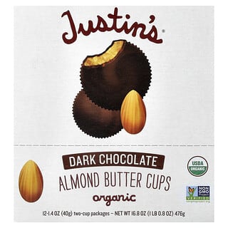 Justin's Nut Butter, Organic Dark Chocolate Almond Butter Cups, 12 Two-Cup Pakages, 1.4 oz (40 g) Each
