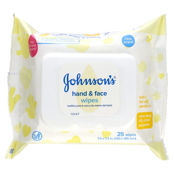 Johnson's Baby, Hand & Face Wipes, 25 Wipes