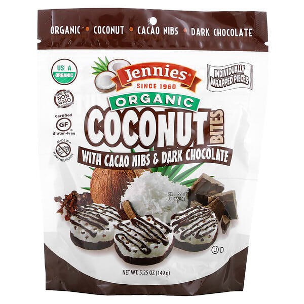 Jennies Macaroons, Picadas de Coco Orgânico, com Nibs de Cacau e Chocolate Amargo, 149 g (5,25 oz)