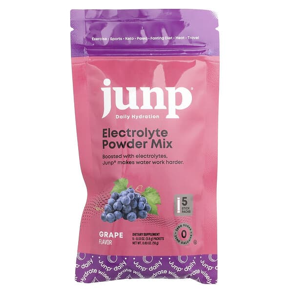 JUNP Hydration Electrolyte Powder Mix, Grape, 5 Stick Packs, 0.13 oz (3.6 g) Each