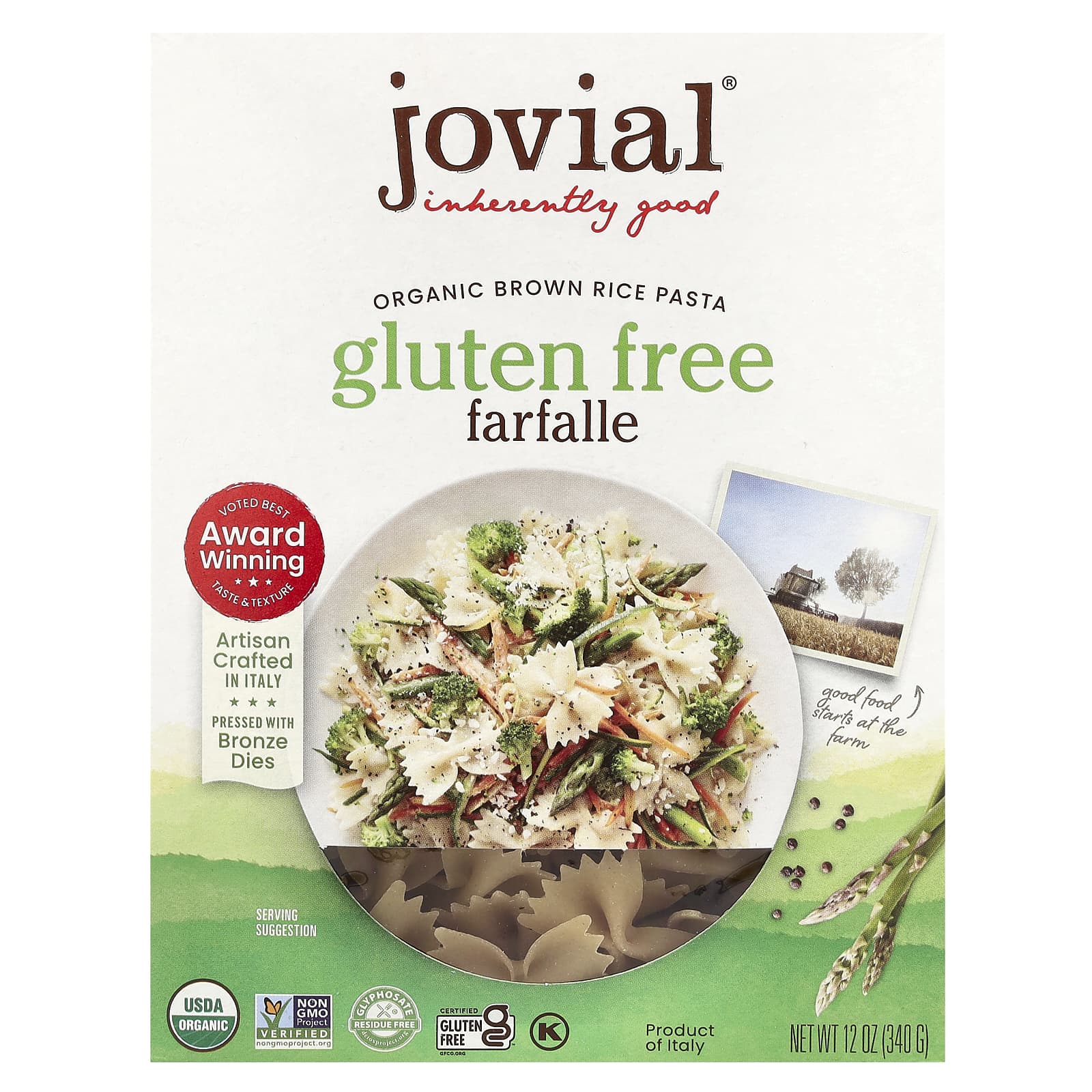 Jovial, Pâtes Biologiques Au Riz Complet, Farfalle, 12 Oz (340 G)