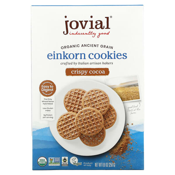 Jovial, オーガニック・ヒトツブコムギクッキー、クリスピーココア、8.8オンス（250g）