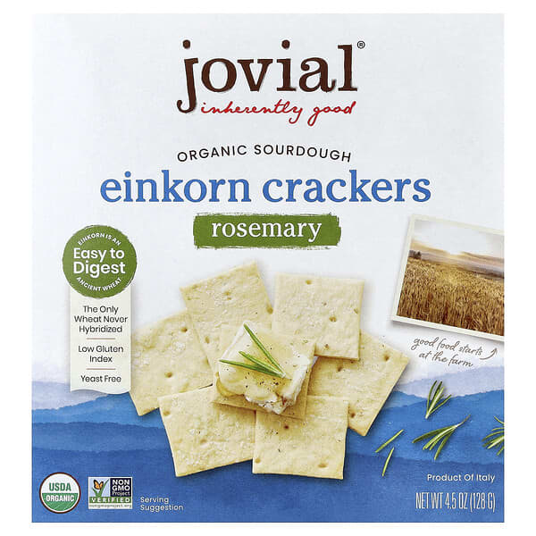 Jovial, Kerupuk Einkorn Sourdough Organik, Rosemari, 128 g (4,5 ons)