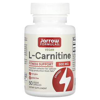 Jarrow Formulas, L-carnitina 500, Suplemento alimentario, 500 mg, 50 cápsulas vegetales