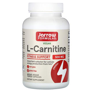 Jarrow Formulas, L-Carnitina, 500 mg, 100 Cápsulas Vegetais