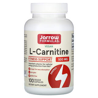 Jarrow Formulas, L-Carnitina 500, 500 mg, 100 Licaps Vegetais