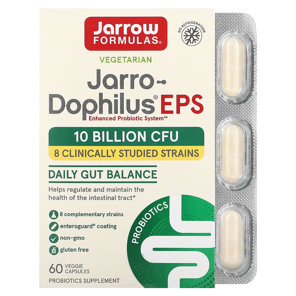 Jarrow Formulas, Jarro-Dophilus EPS, пробіотик для травлення, 5 мільярдів, 60 рослинних капсул EnteroGuard