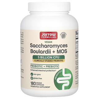 Jarrow Formulas, Saccharomyces Boulardii Plus MOS, 5 Bilhões, 180 Cápsulas Vegetais de Liberação Retardada