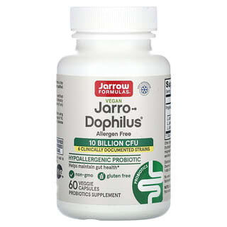 Jarrow Formulas, Jarro-Dophilus vegano, Sin alergenos, 10.000 millones de UFC, 60 cápsulas vegetales