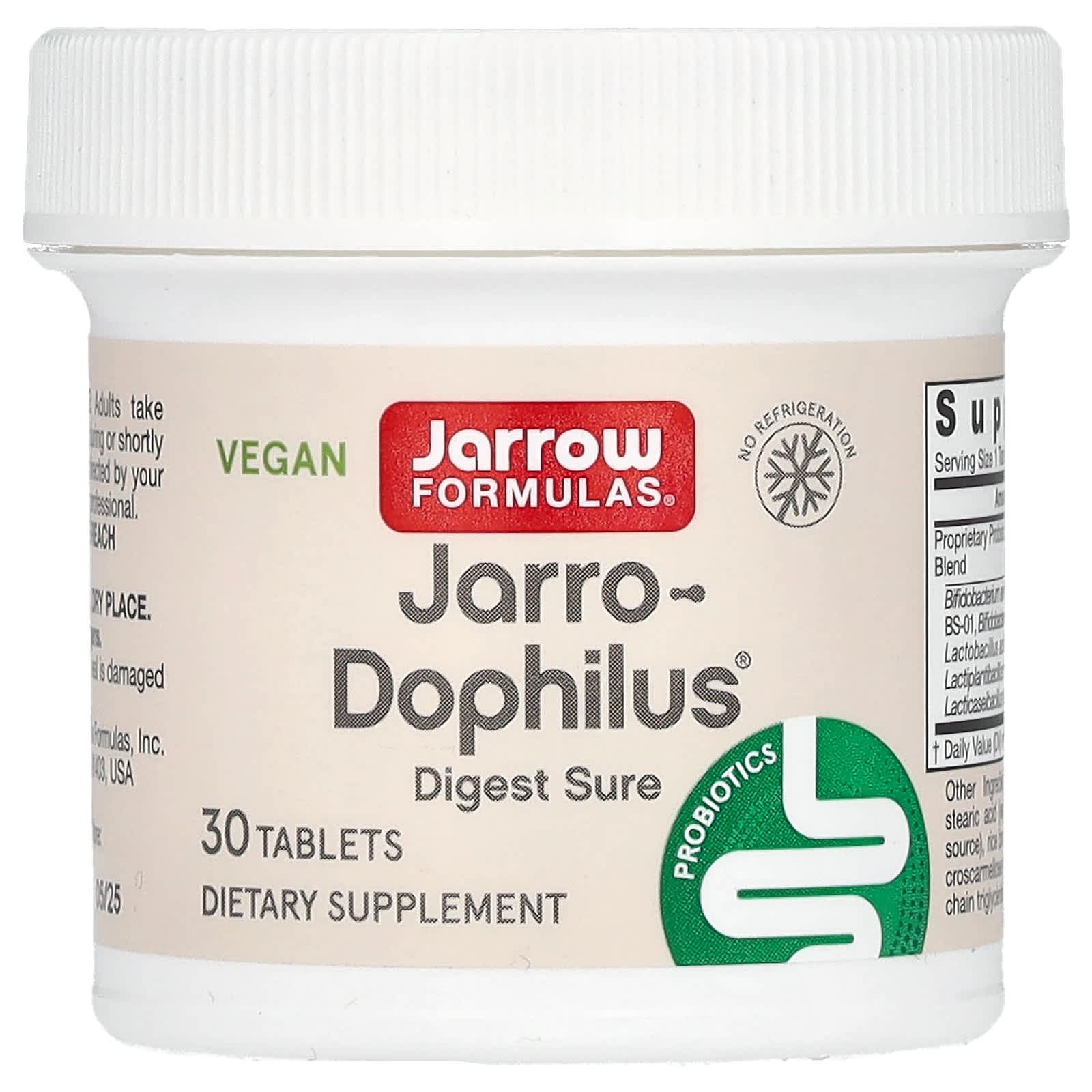 Jarrow Formulas, Vegan JarroDophilus, Digest Sure, 5 Billion CFU, 30 Tablets
