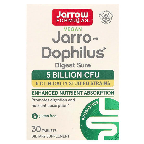 Jarrow Formulas, Vegan JarroDophilus, Digest Sure, 5 Billion CFU, 30 Tablets