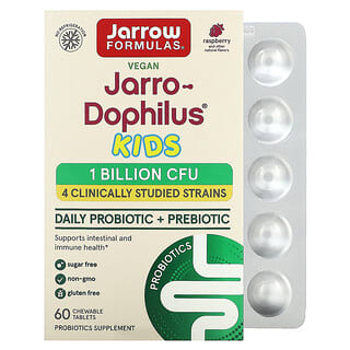Jarrow Formulas‏, Jarro-Dophilus Kids, פרוביוטיקה יומית ופרה-ביוטיקה, בטעם פטל, 1 מיליארד CFU, 60 טבליות לעיסות