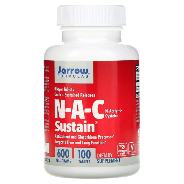 Jarrow Formulas, N-A-C Sustain, N-Acetyl-L-Cysteine, 600 mg, 100 Tablets
