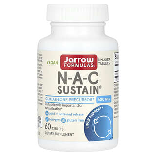 Jarrow Formulas, NAC Sustain vegano, 600 mg, 60 comprimidos
