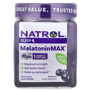 Natrol, Melatonin Max, Sleep, Heidelbeere, 10 mg, 50 Fruchtgummis