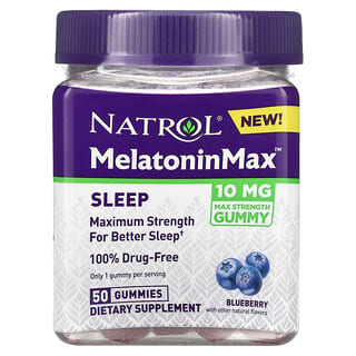 Natrol, Melatonina Máxima, Sono, Mirtilo, 10 mg, 50 Gomas