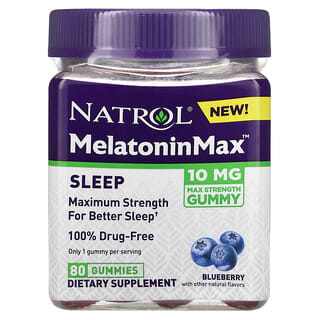 Natrol, Melatonina Máxima, Sono, Mirtilo, 10 mg, 80 Gomas