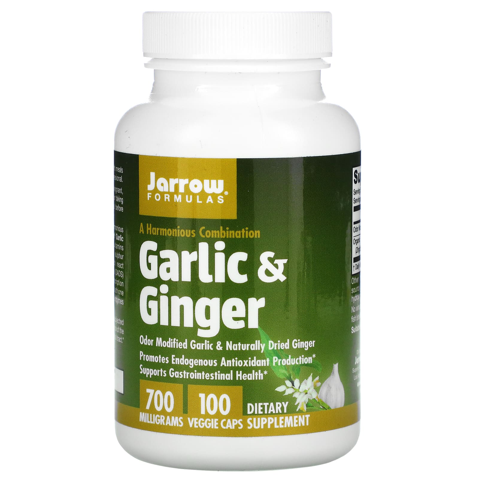 Jarrow Formulas, чеснок и имбирь, 700 мг, 100 вегетарианских капсул