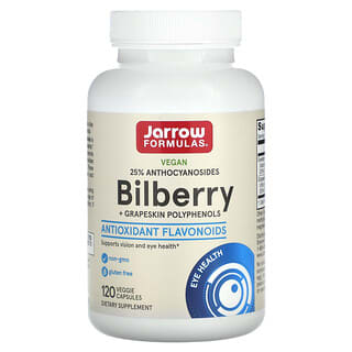 Jarrow Formulas, Bilberry + Grapeskin Polyphenols, 280 mg, 120 Cápsulas Vegetais