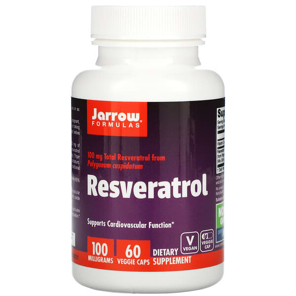Jarrow Formulas, Resveratrol, 100 mg, 60 cápsulas vegetales