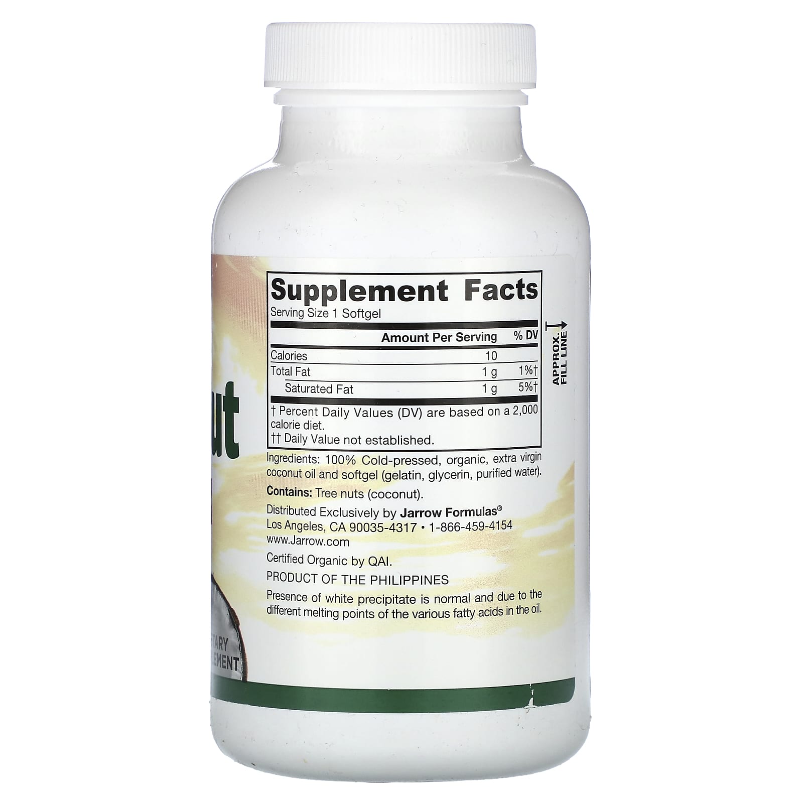 Jarrow Formulas, Extra Virgin Coconut Oil , 1,000 mg, 120 Softgels