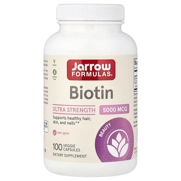 Jarrow Formulas, 비오틴, 5,000mcg, 베지 캡슐 100정