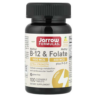 Jarrow Formulas, веганский метил B12 и метилфолат, лимон, 100 жевательных таблеток