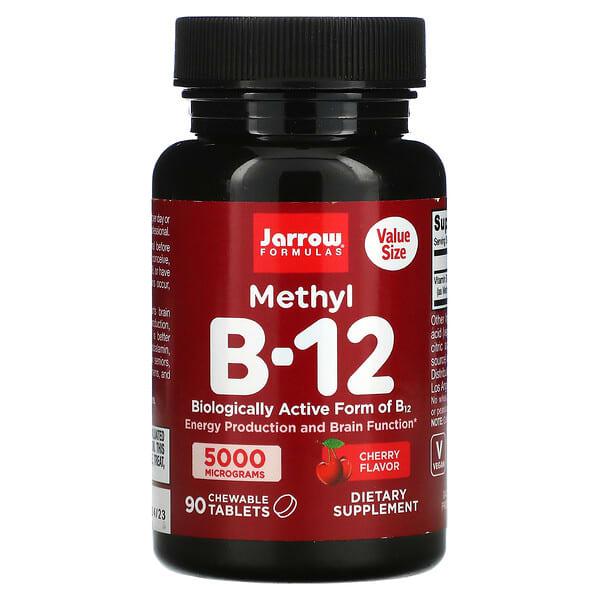 Jarrow Formulas, Metil B12, Cereza, 5000 mcg, 90 comprimidos masticables