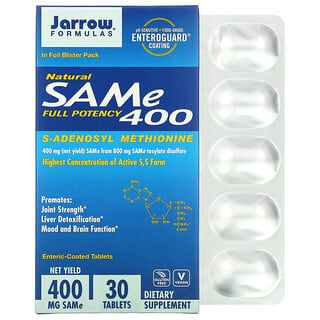 Jarrow Formulas, SAMe (dissulfato tosilato), 400 mg, 30 comprimidos com revestimento entérico