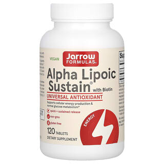 Jarrow Formulas, Sustancia alfa-lipoica con biotina, 300 mg, 120 comprimidos